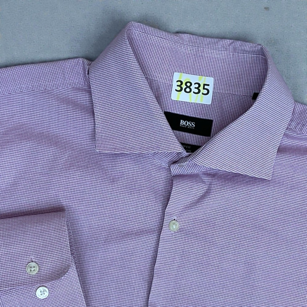 Hugo Boss Shirt Mens 17 Sharp Fit Lavender Cotton Button Up Long Sleeve 36/37
